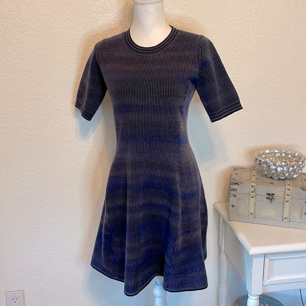 Athleta Ribbed Blue Space Dye Fit Flare Dress size S